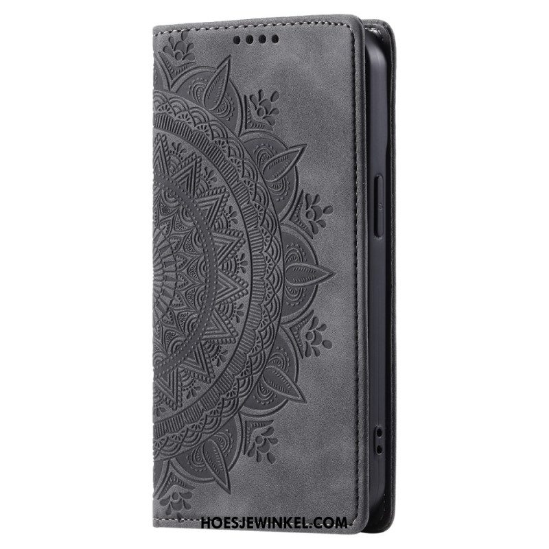 Leren Hoesje Voor Samsung Galaxy S24 5g Discrete Mandala Met Riempje