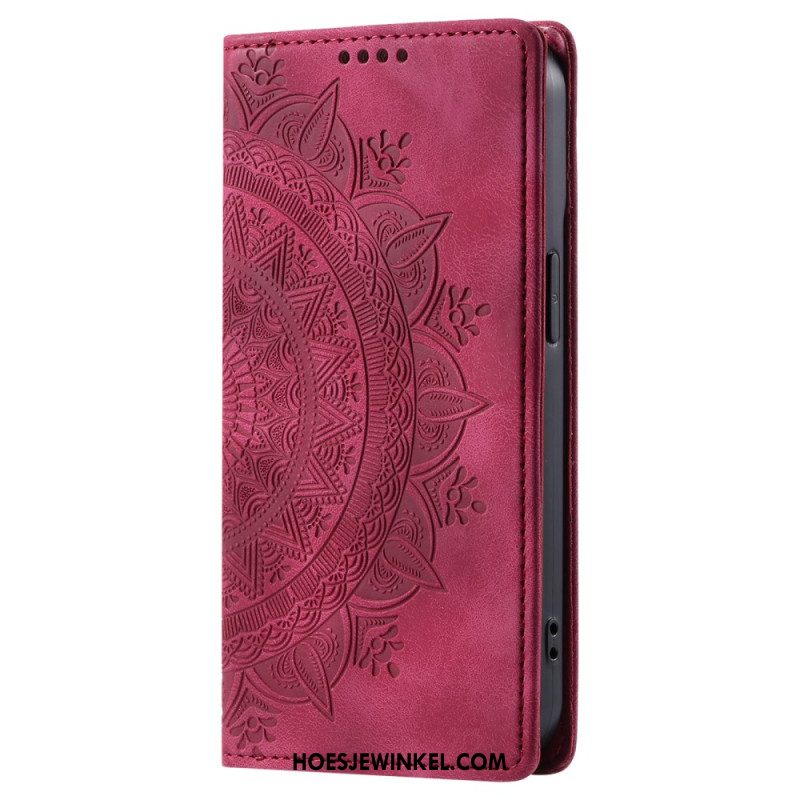 Leren Hoesje Voor Samsung Galaxy S24 5g Discrete Mandala Met Riempje