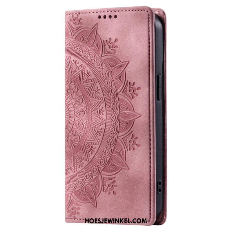 Leren Hoesje Voor Samsung Galaxy S24 5g Discrete Mandala Met Riempje