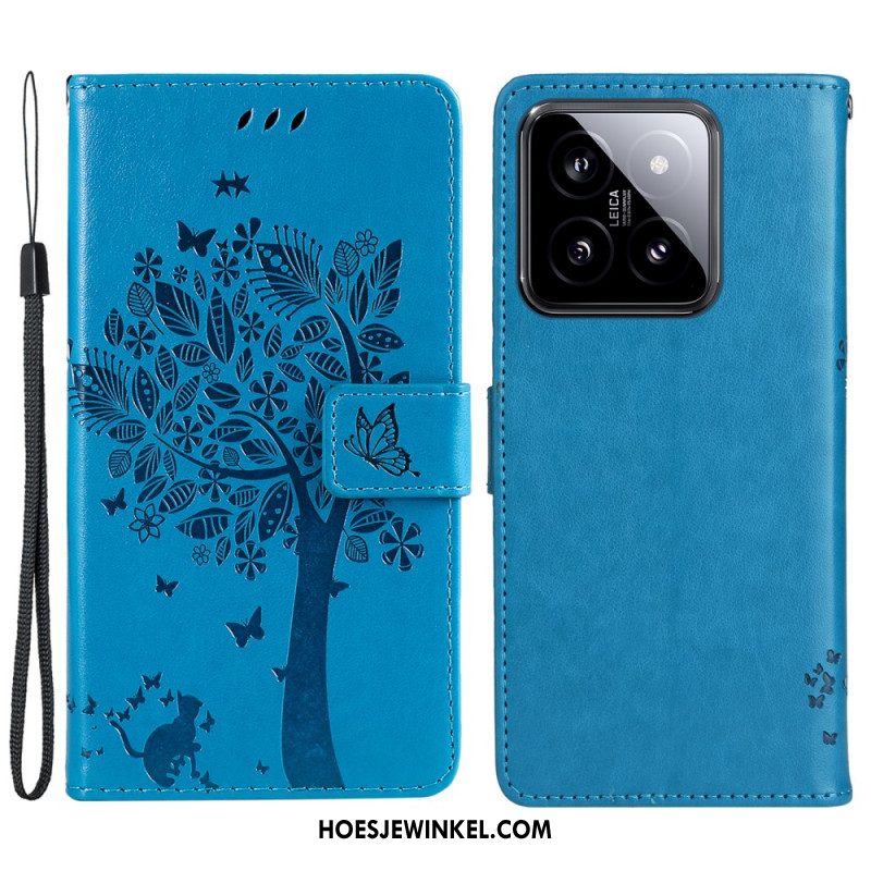 Leren Hoesje Voor Xiaomi 14 Katten- En Leeflijnboom