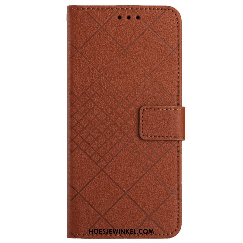 Leren Hoesje Voor Xiaomi Redmi Note 13 4g Diamantpatroon Met Bandjes