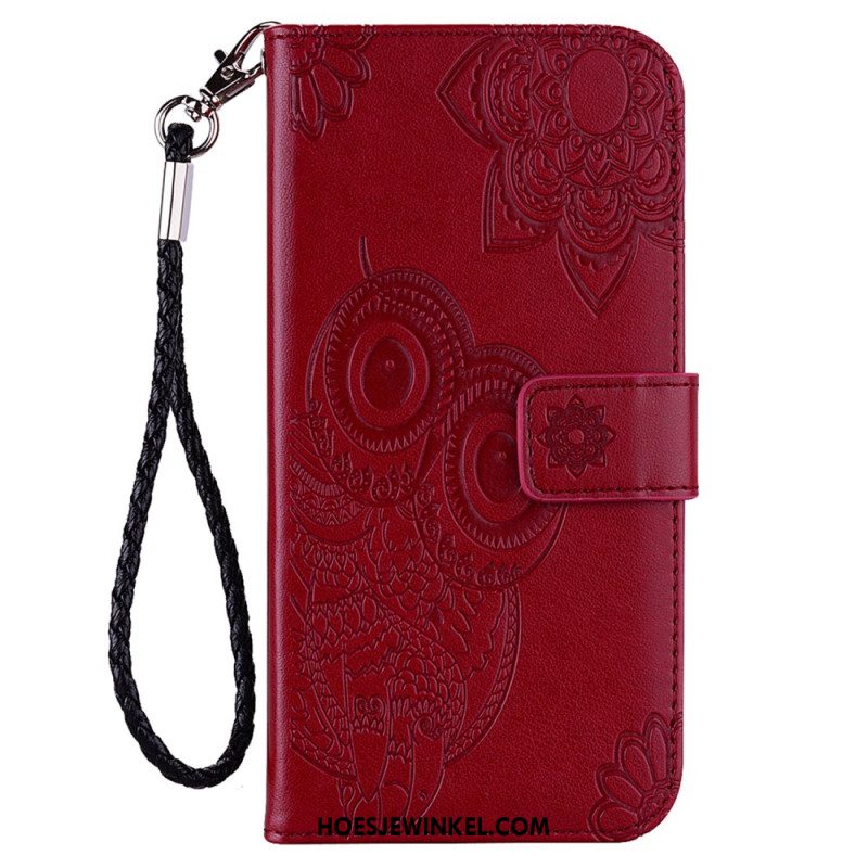 Leren Hoesje Voor Xiaomi Redmi Note 13 4g Uilpatroon Met Riem