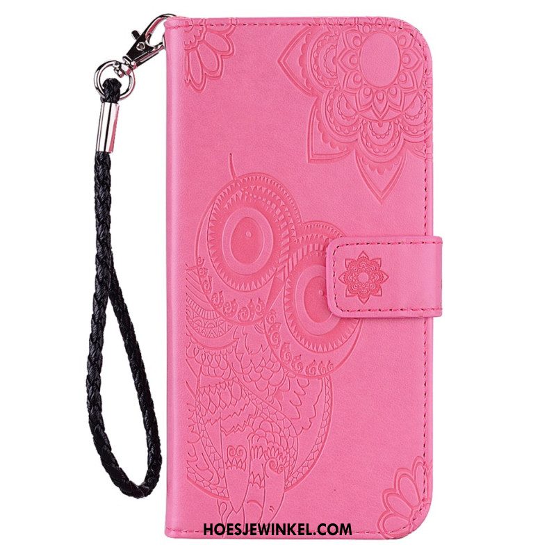 Leren Hoesje Voor Xiaomi Redmi Note 13 4g Uilpatroon Met Riem