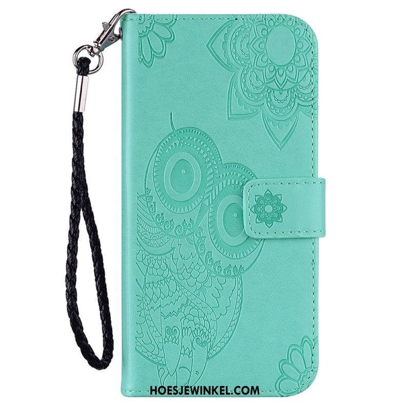 Leren Hoesje Voor Xiaomi Redmi Note 13 4g Uilpatroon Met Riem