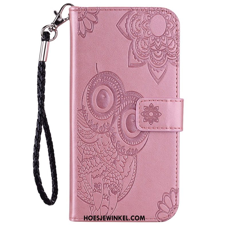 Leren Hoesje Voor Xiaomi Redmi Note 13 4g Uilpatroon Met Riem