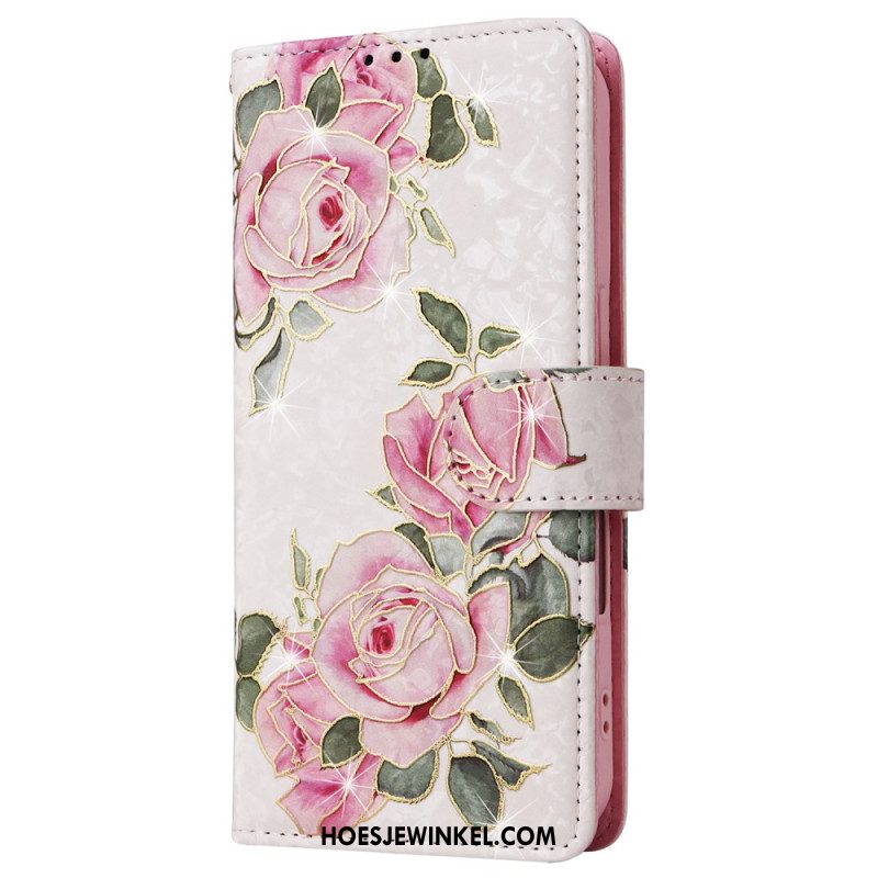 Leren Hoesje Voor iPhone 16 Bloemen Rfid-blokkeertechnologie