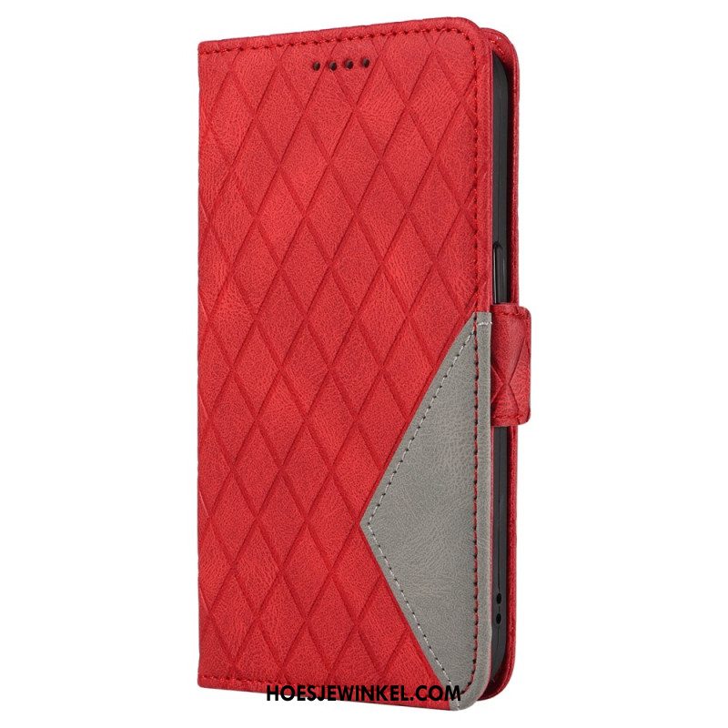 Leren Hoesje Voor iPhone 16 Plus Diamantbandpatroon