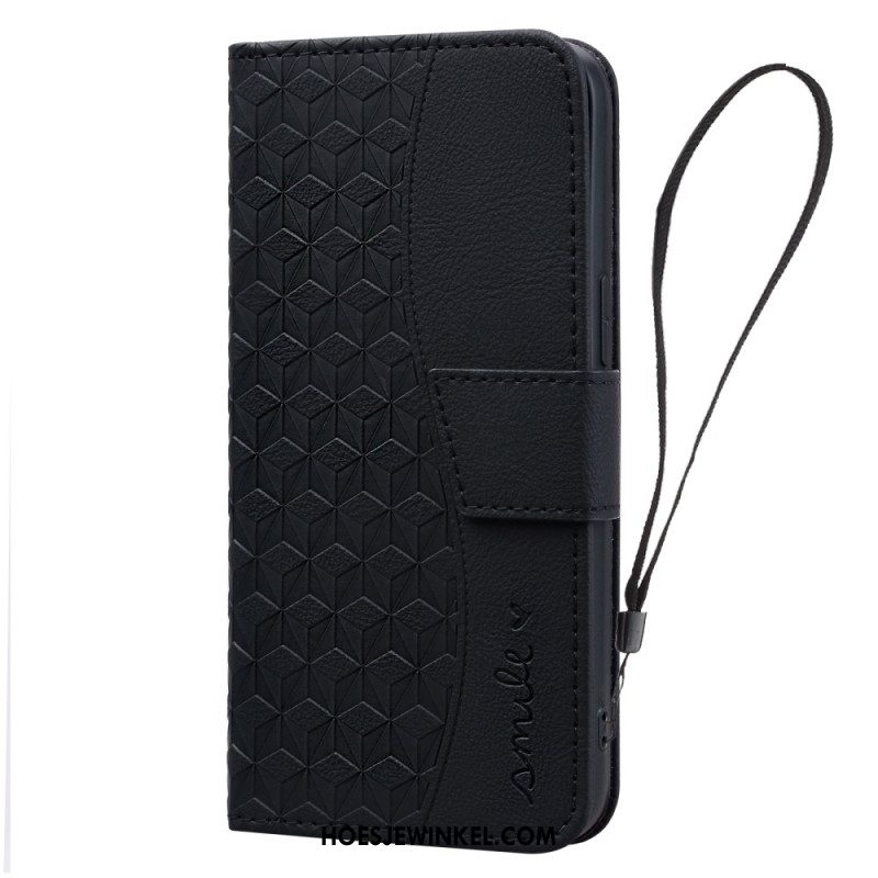 Leren Hoesje Voor iPhone 16 Plus Horizontale Diamantfries Met Riem