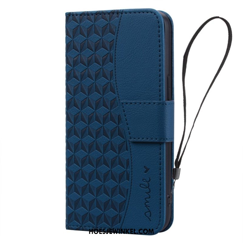 Leren Hoesje Voor iPhone 16 Plus Horizontale Diamantfries Met Riem