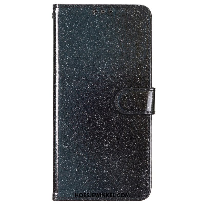 Leren Hoesje Voor iPhone 16 Plus Pailletten Met Bandjes