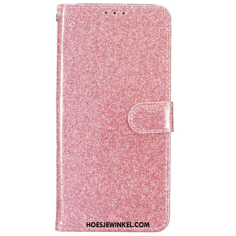 Leren Hoesje Voor iPhone 16 Plus Pailletten Met Bandjes