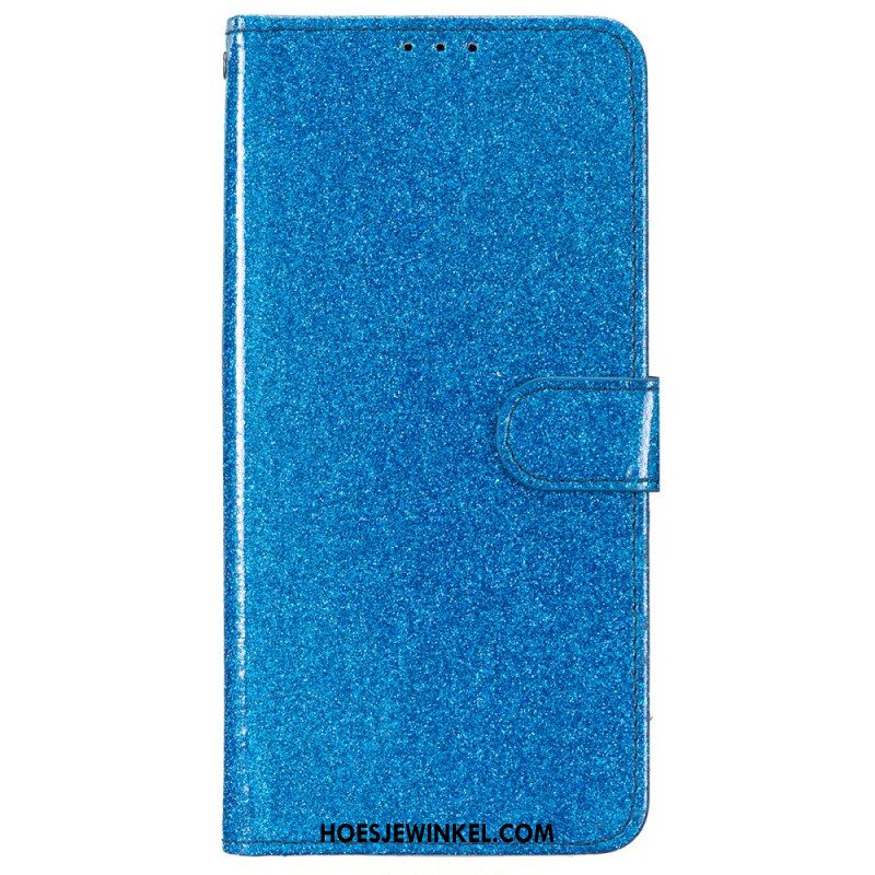 Leren Hoesje Voor iPhone 16 Plus Pailletten Met Bandjes