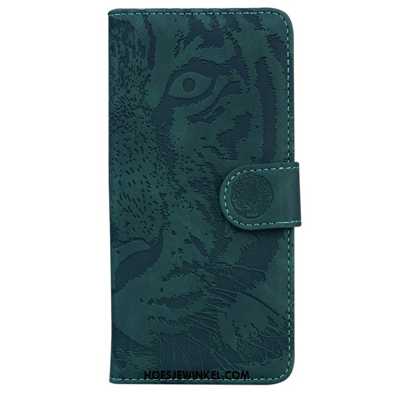 Leren Hoesje Voor iPhone 16 Plus Tijgervoetafdruk