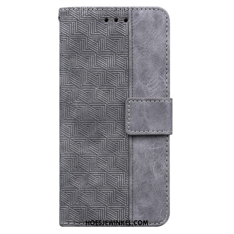 Leren Hoesje Voor iPhone 16 Pro Max Geweven Patroon Met Bandjes