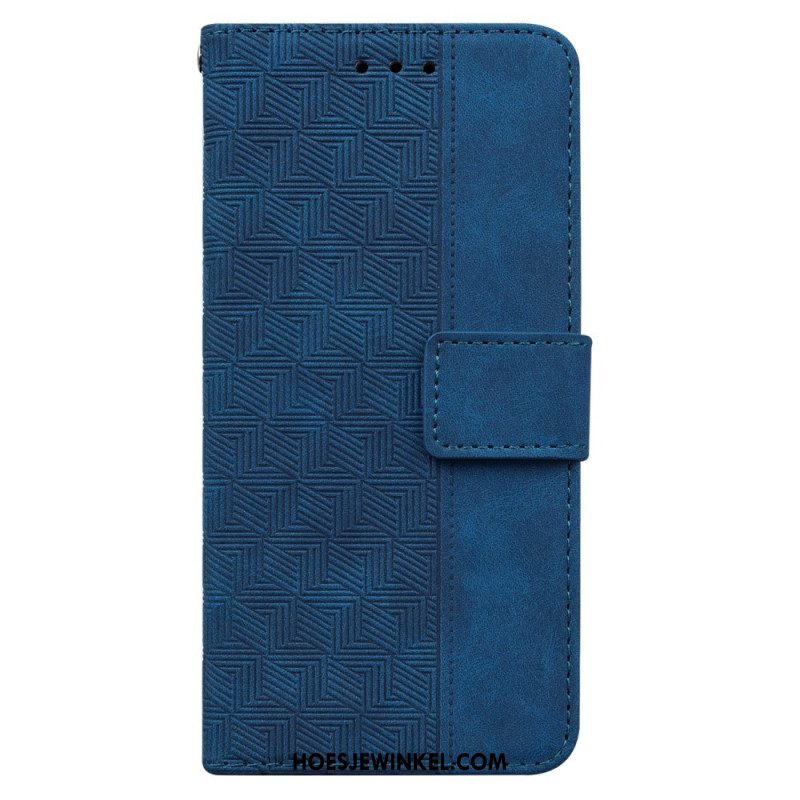 Leren Hoesje Voor iPhone 16 Pro Max Geweven Patroon Met Bandjes