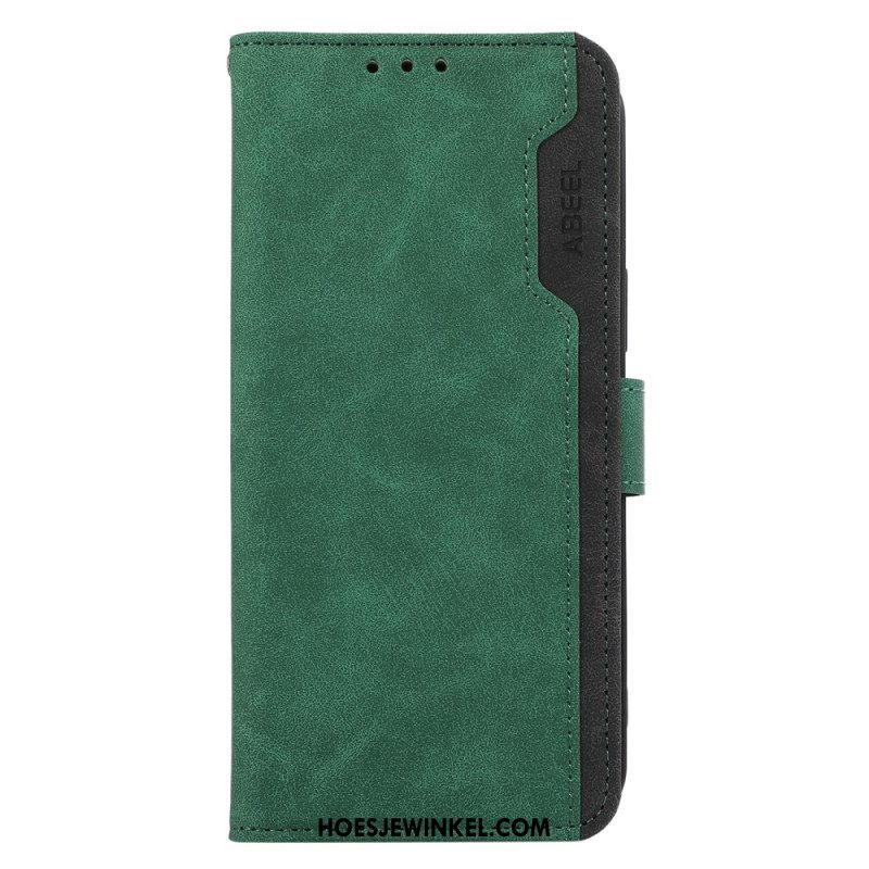 Leren Hoesje Voor iPhone 16 Pro Max Tweekleurige Rfid Abeel