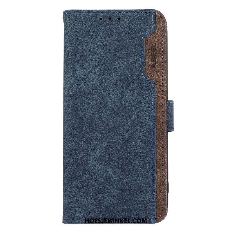 Leren Hoesje Voor iPhone 16 Pro Max Tweekleurige Rfid Abeel