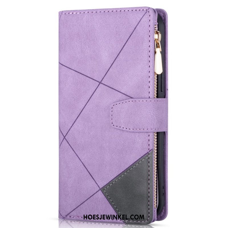 Leren Hoesje Voor iPhone 16 Pro Portemonnee Geometrisch Patroon