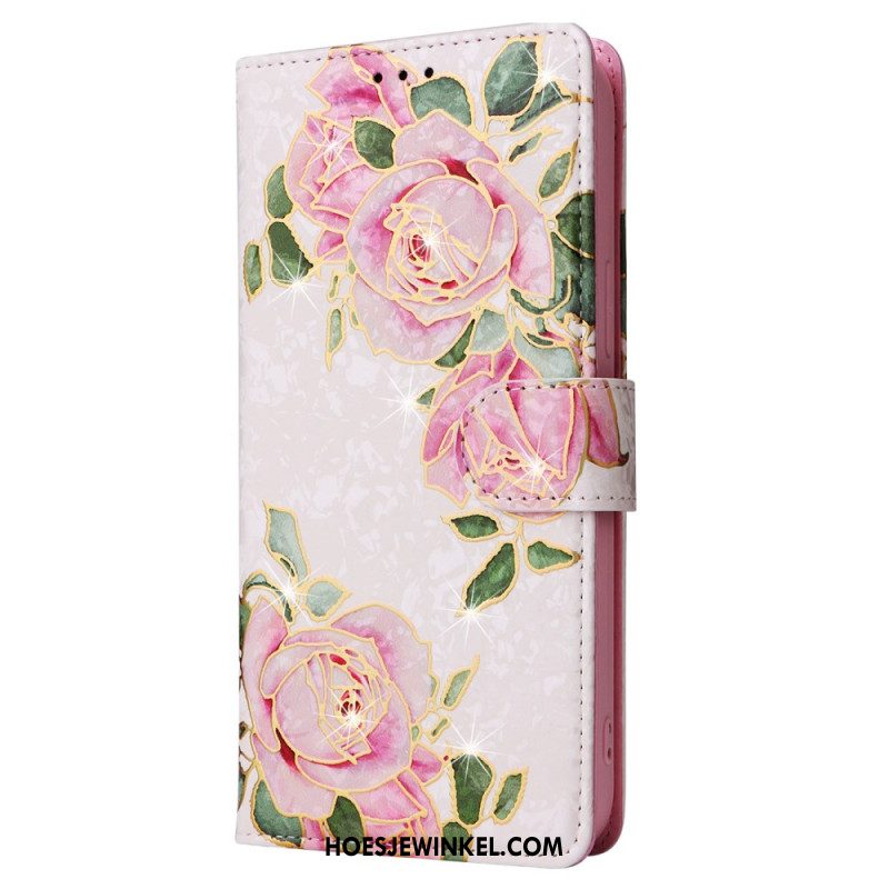 Leren Hoesje Voor iPhone 16 Pro Rfid Blocker-portemonnee Met Bloemenmotief