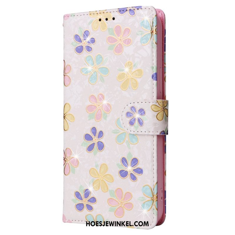 Leren Hoesje Voor iPhone 16 Pro Rfid Blocker-portemonnee Met Bloemenmotief