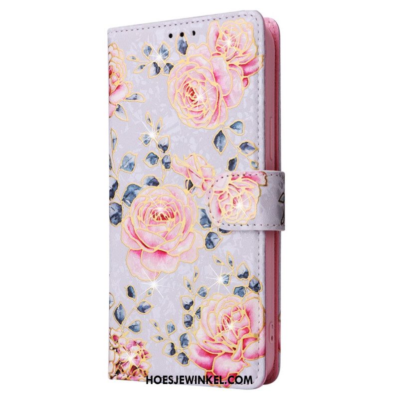 Leren Hoesje Voor iPhone 16 Pro Rfid Blocker-portemonnee Met Bloemenmotief