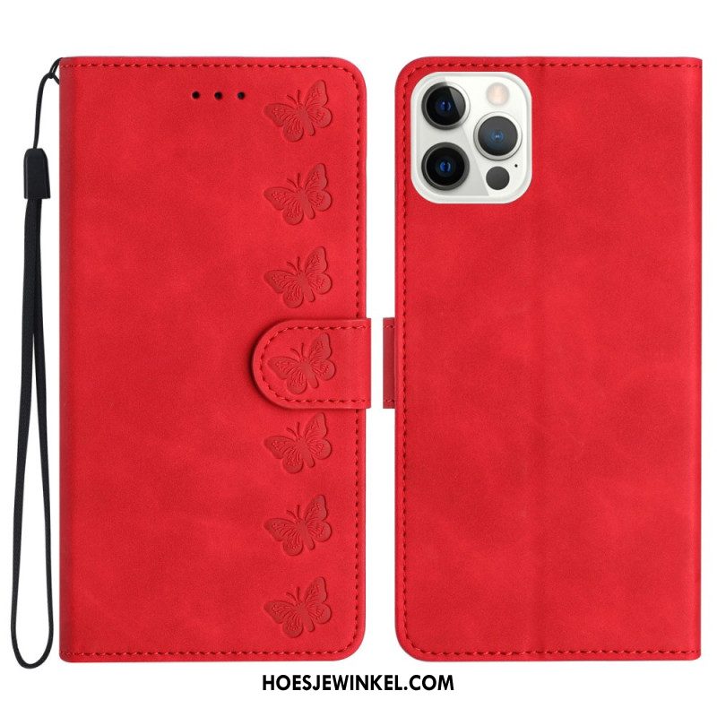 Leren Hoesje Voor iPhone 16 Pro Vlinderfries