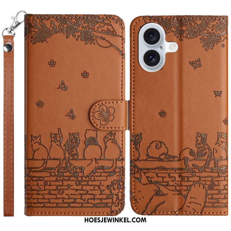 Leren Hoesje Voor iPhone 16 Stringkatten