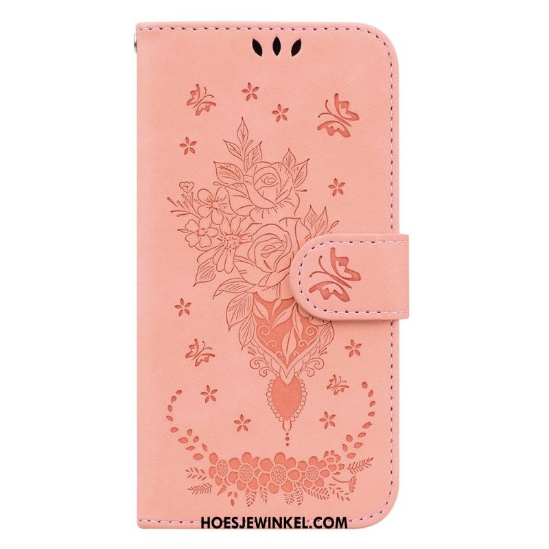 Leren Hoesje Xiaomi 14 Patroon Met Rozen En Vlinders