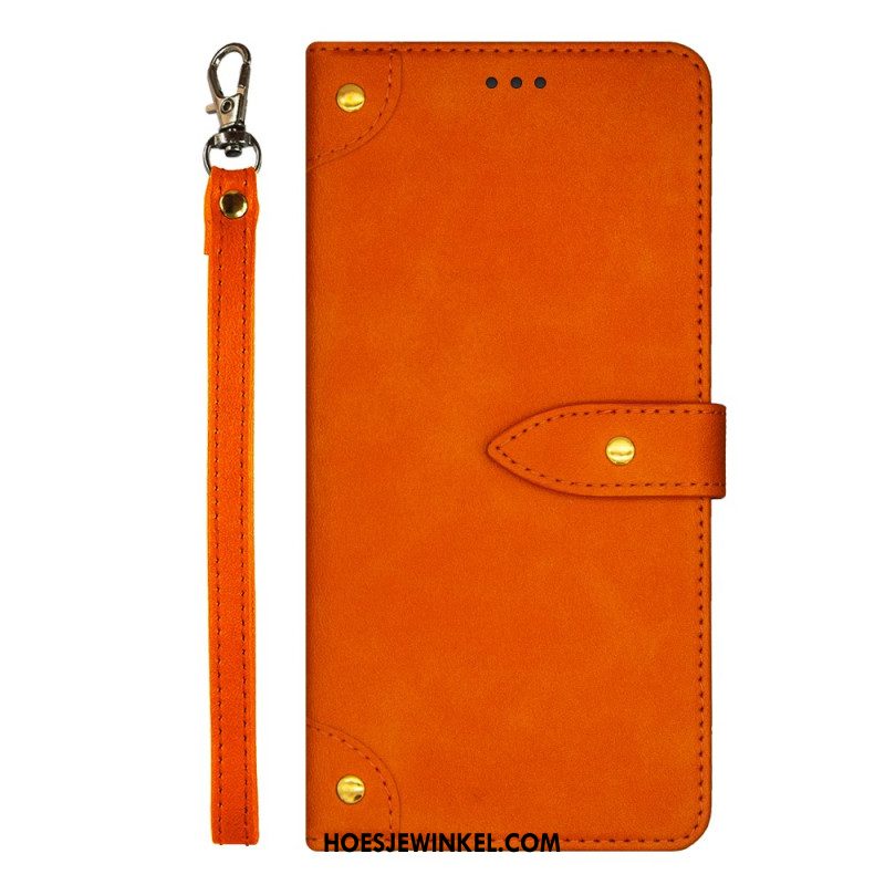 Leren Hoesje Xiaomi 14 Pro Idewei Decoratieve Klinknagels Bescherming Hoesje