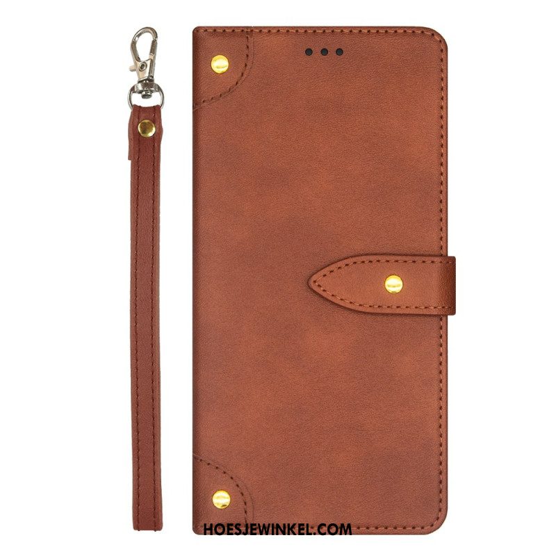 Leren Hoesje Xiaomi 14 Pro Idewei Decoratieve Klinknagels Bescherming Hoesje