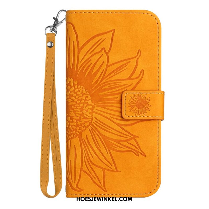 Leren Hoesje Xiaomi 14 Zonnebloem Met Riempje Bescherming Hoesje