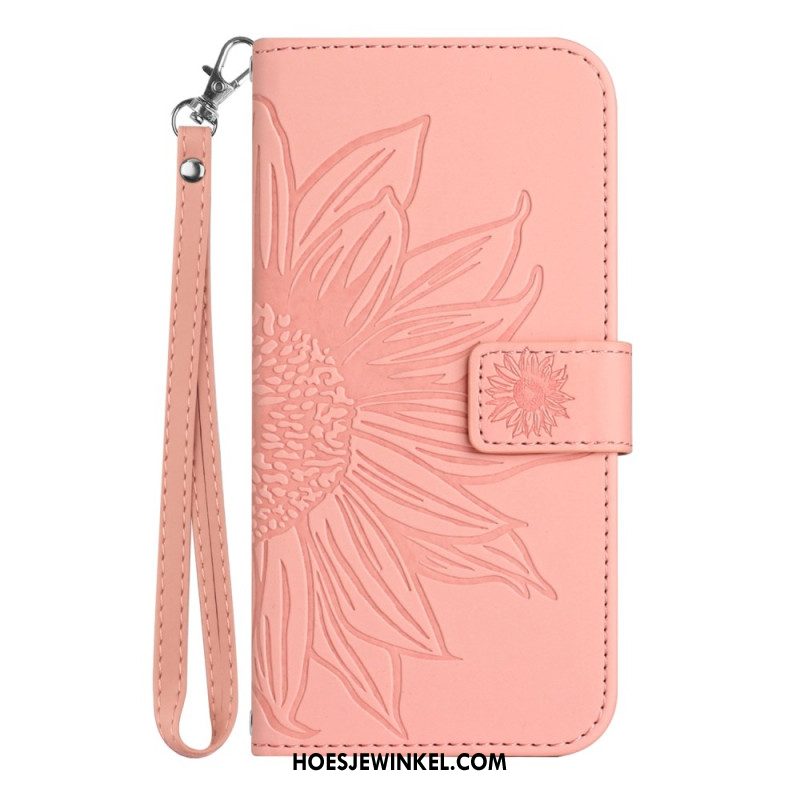 Leren Hoesje Xiaomi 14 Zonnebloem Met Riempje Bescherming Hoesje