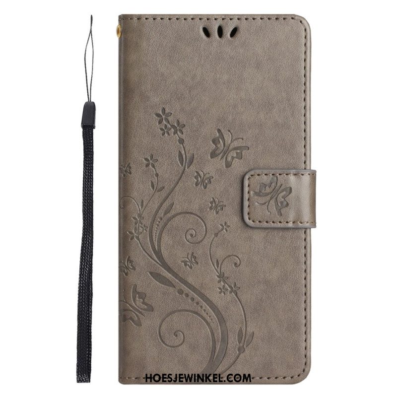 Leren Hoesje Xiaomi 14t Bloemen Met Bandje Bescherming Hoesje