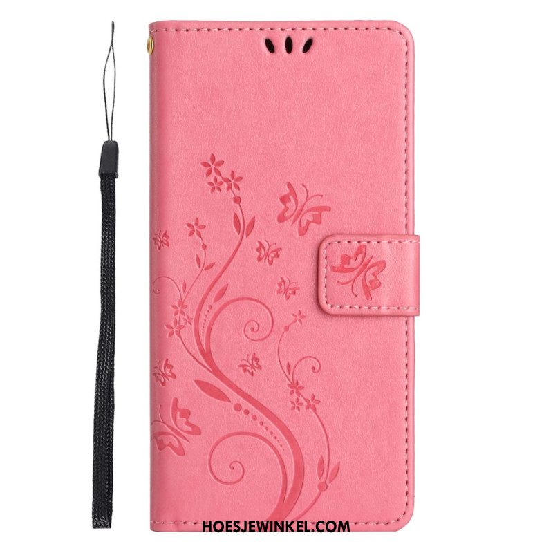 Leren Hoesje Xiaomi 14t Bloemen Met Bandje Bescherming Hoesje