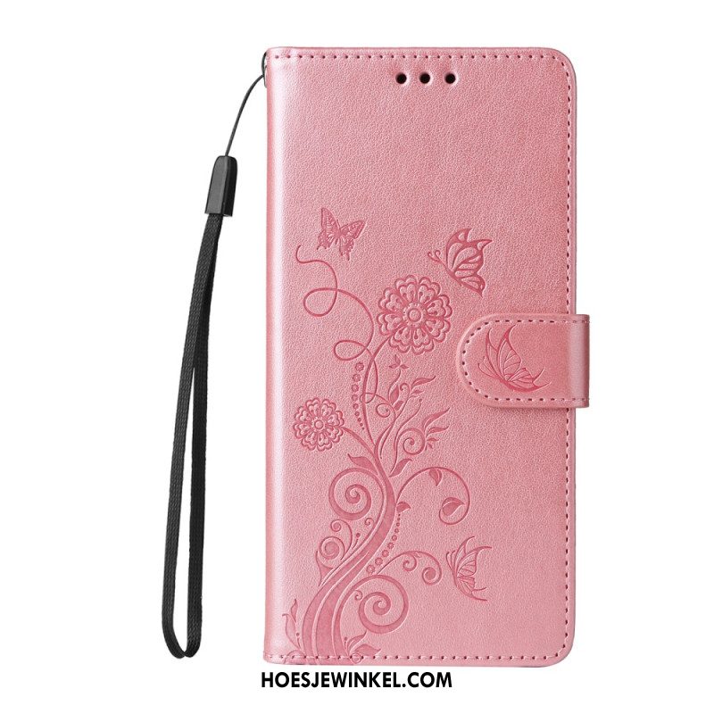 Leren Hoesje Xiaomi 14t Bloemen Met Riempje Bescherming Hoesje