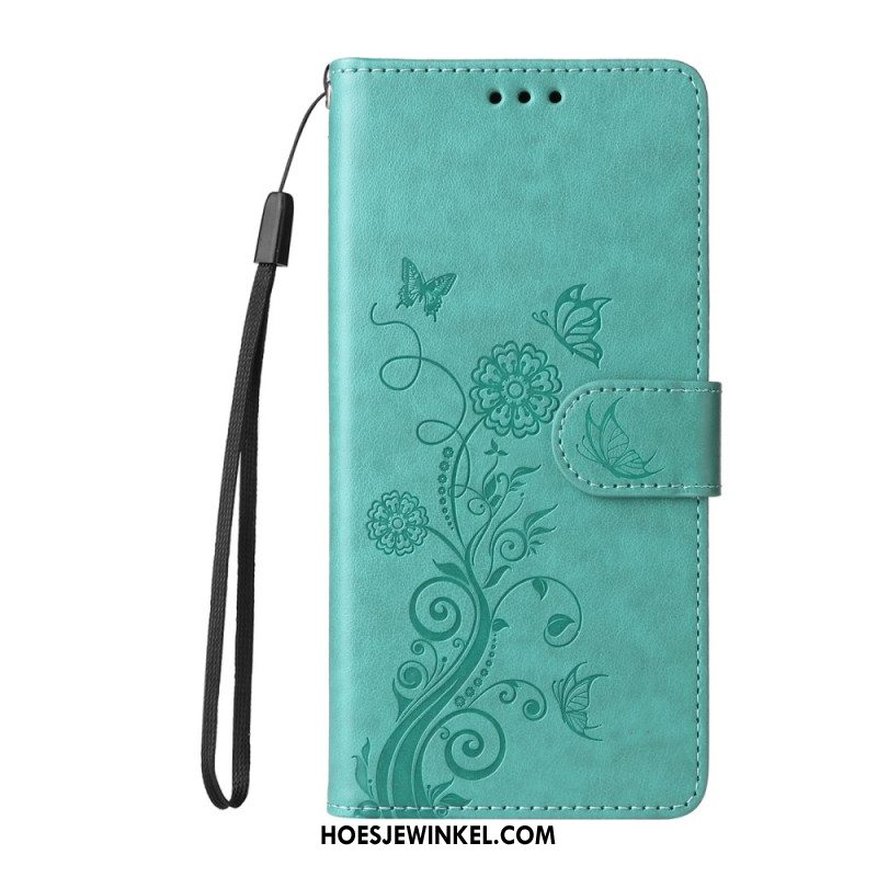 Leren Hoesje Xiaomi 14t Bloemen Met Riempje Bescherming Hoesje