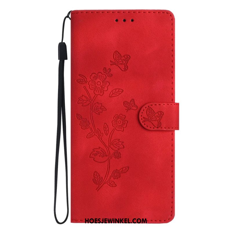 Leren Hoesje Xiaomi 14t Pro Bloemmotief Met Riempje