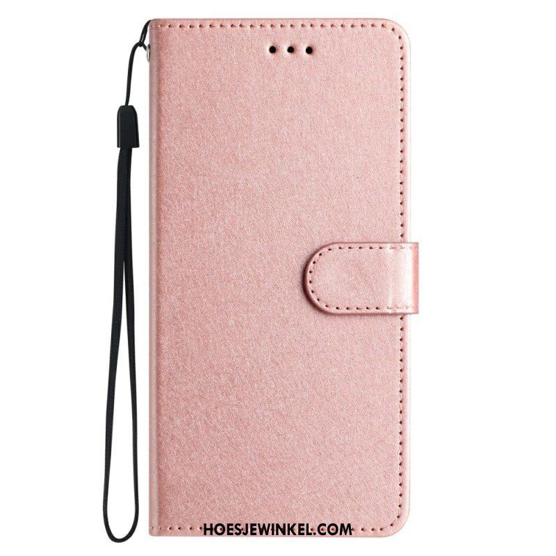 Leren Hoesje Xiaomi 14t Pro Zijden Textuur Met Bandjes Bescherming Hoesje