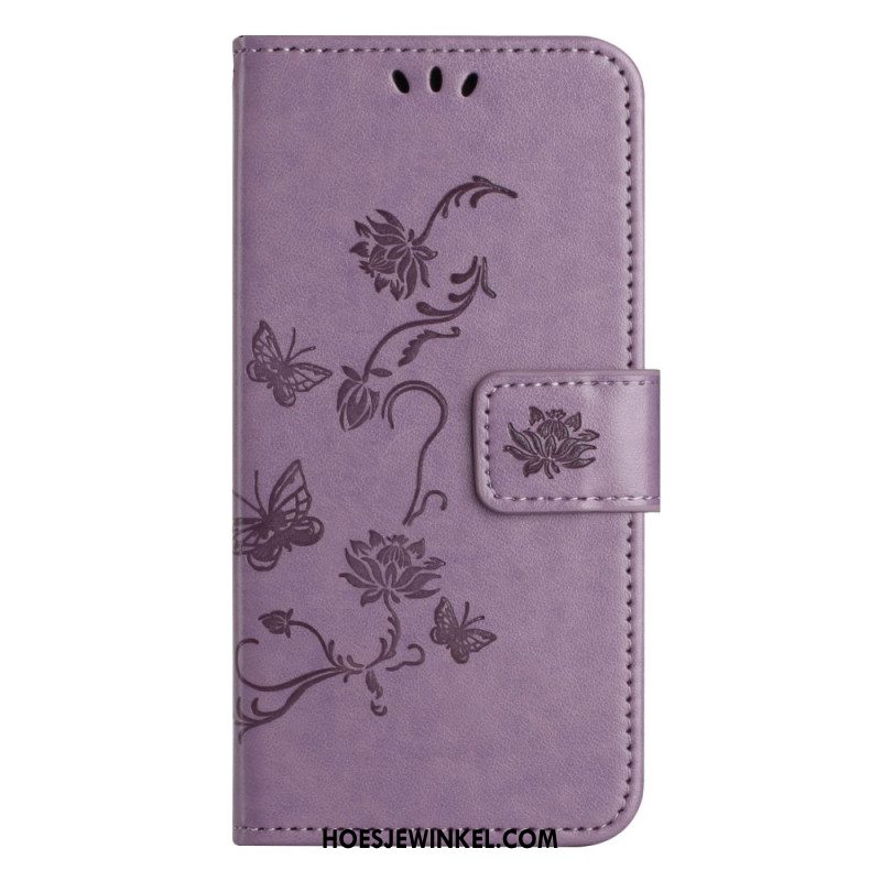 Leren Hoesje Xiaomi Redmi Note 13 5g Bandje Bloemen Bescherming Hoesje