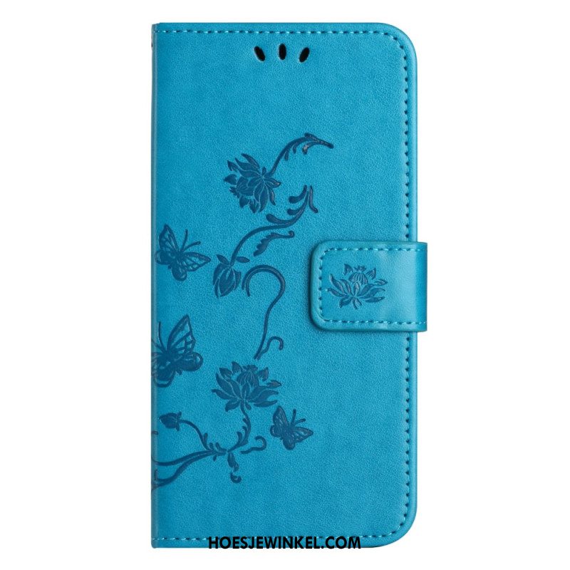 Leren Hoesje Xiaomi Redmi Note 13 5g Bandje Bloemen Bescherming Hoesje