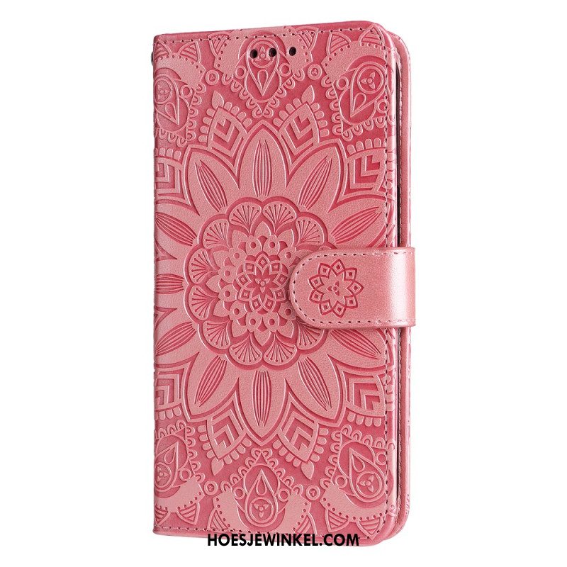 Leren Hoesje Xiaomi Redmi Note 13 5g Zonnebloempatroon Met Riempje Bescherming Hoesje