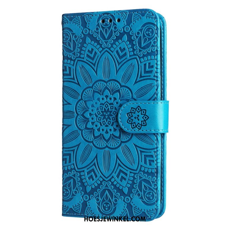 Leren Hoesje Xiaomi Redmi Note 13 5g Zonnebloempatroon Met Riempje Bescherming Hoesje