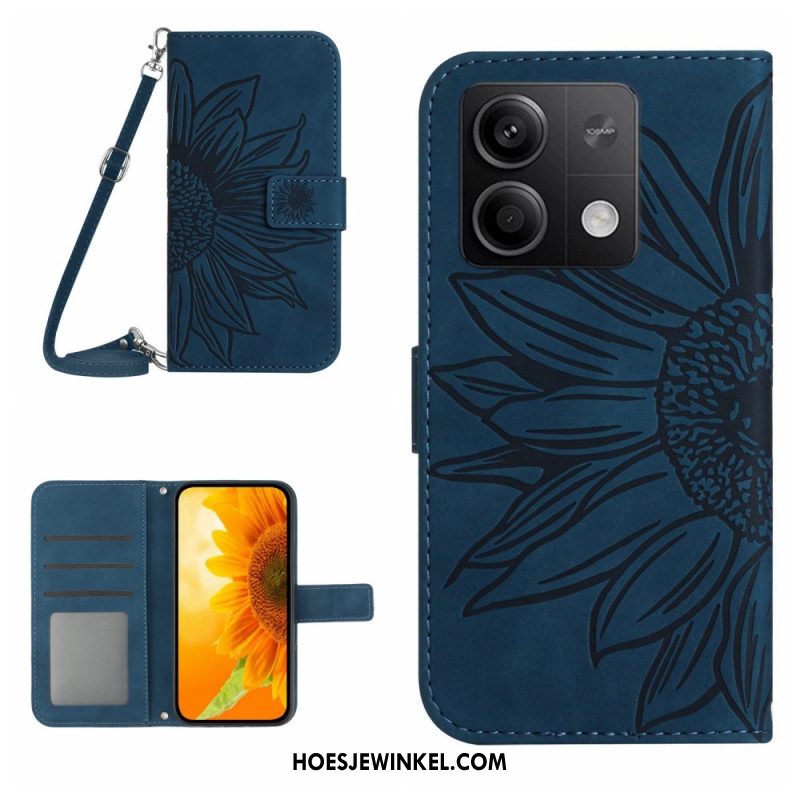 Leren Hoesje Xiaomi Redmi Note 13 Pro 4g Zonnebloem Met Schouderband Bescherming Hoesje