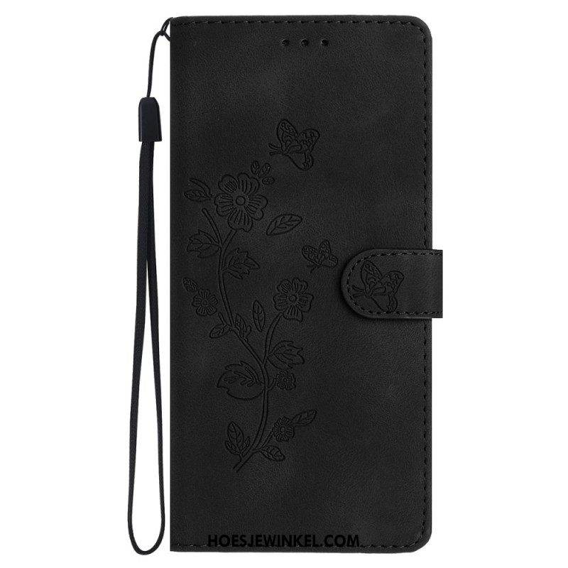 Leren Hoesje iPhone 16 Bedrukte Bloemen Met Riempje Bescherming Hoesje