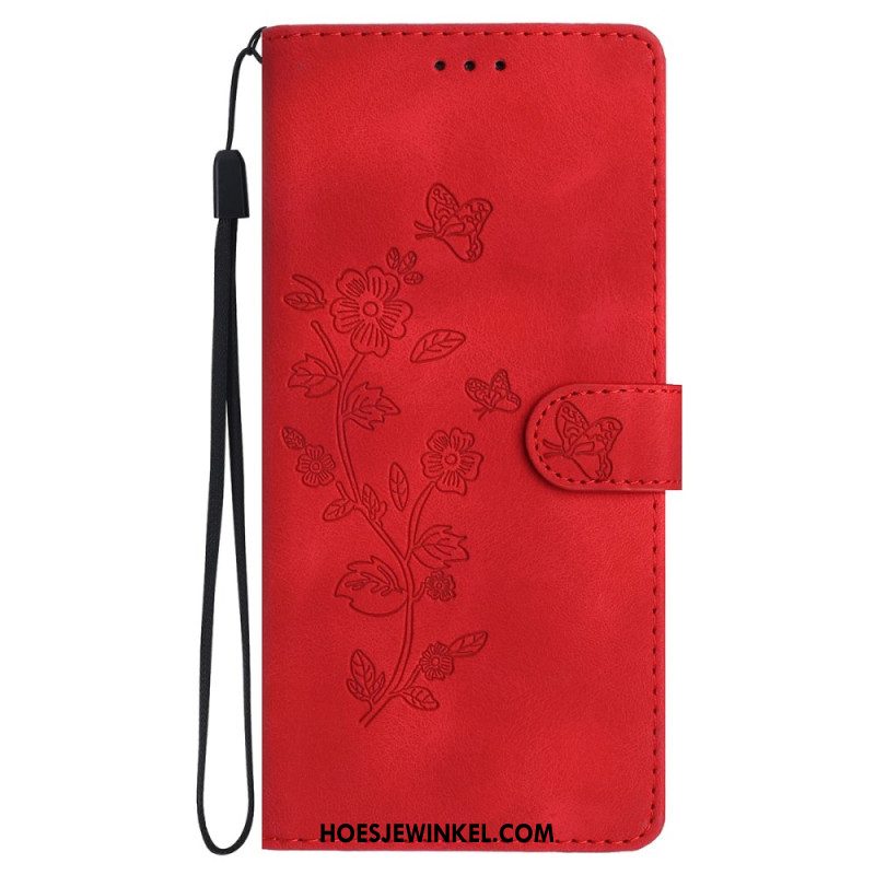 Leren Hoesje iPhone 16 Bedrukte Bloemen Met Riempje Bescherming Hoesje