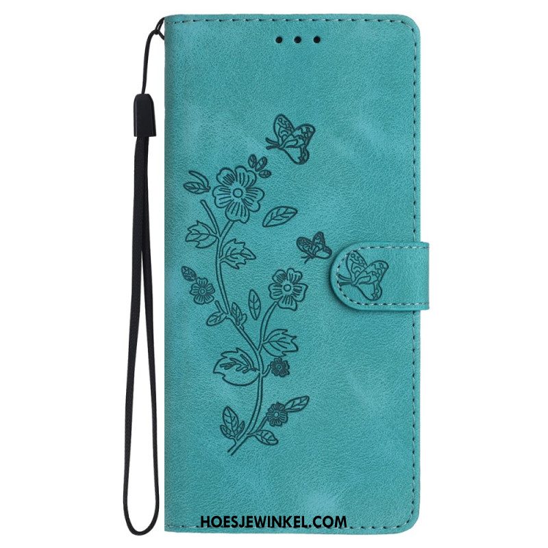 Leren Hoesje iPhone 16 Bedrukte Bloemen Met Riempje Bescherming Hoesje