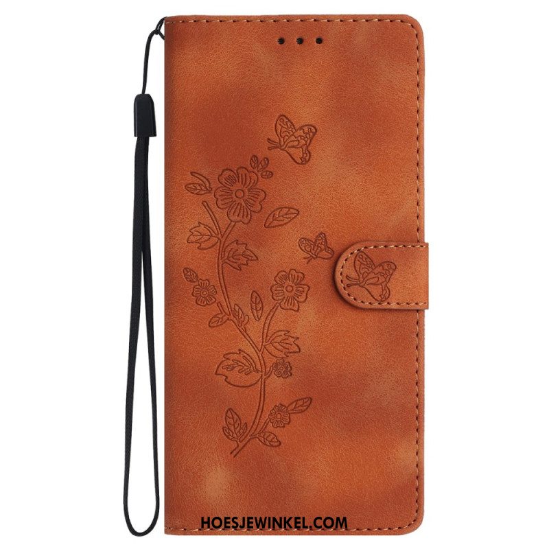 Leren Hoesje iPhone 16 Bedrukte Bloemen Met Riempje Bescherming Hoesje