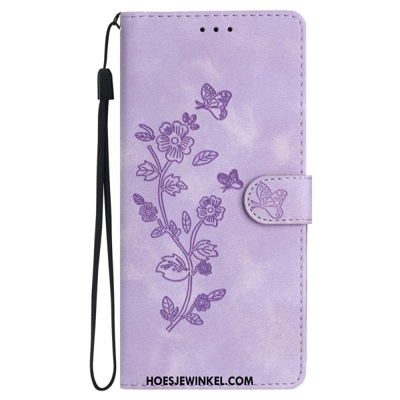 Leren Hoesje iPhone 16 Bedrukte Bloemen Met Riempje Bescherming Hoesje