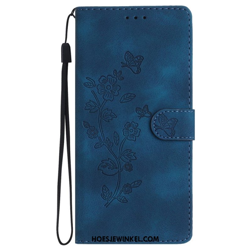 Leren Hoesje iPhone 16 Bedrukte Bloemen Met Riempje Bescherming Hoesje