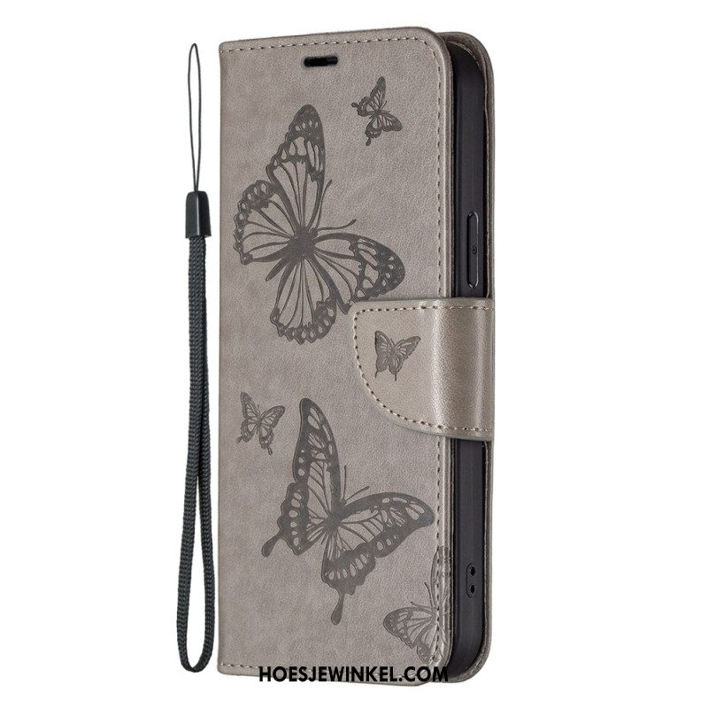 Leren Hoesje iPhone 16 Lanyard Vlinders